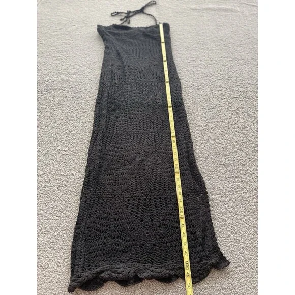 Free people Midi Dress Women Bodycon Black Dahlia Crochet Halter Slit Side Sz M - Picture 6 of 10